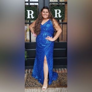 Royal Blue High Slit formal Dress with side ruching